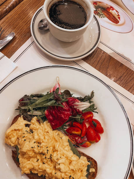 Free Stock Photo of Black Plate With Pancakes and Scrambled Eggs ...