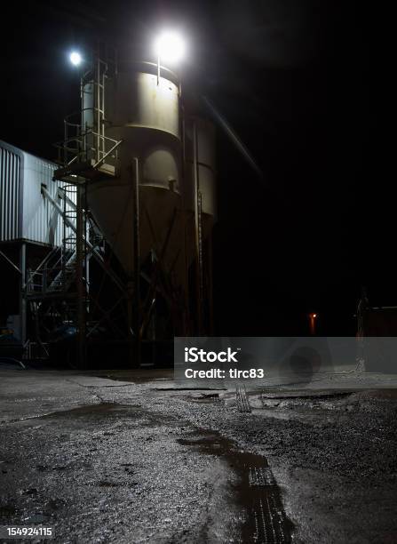 Cement Plant At Night Stock Photo - Download Image Now - Cement, Color Image, Copy Space