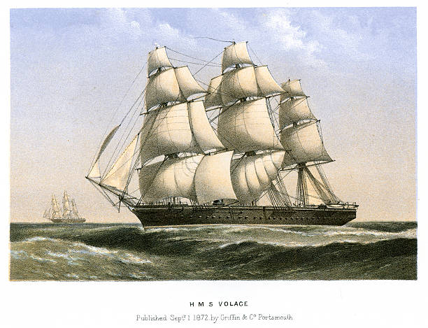 hms volage - sailing ship sailing sea military ship stock illustrations