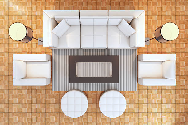 современный интерьер вид сверху - furniture high angle view armchair above стоковые фото и изображения