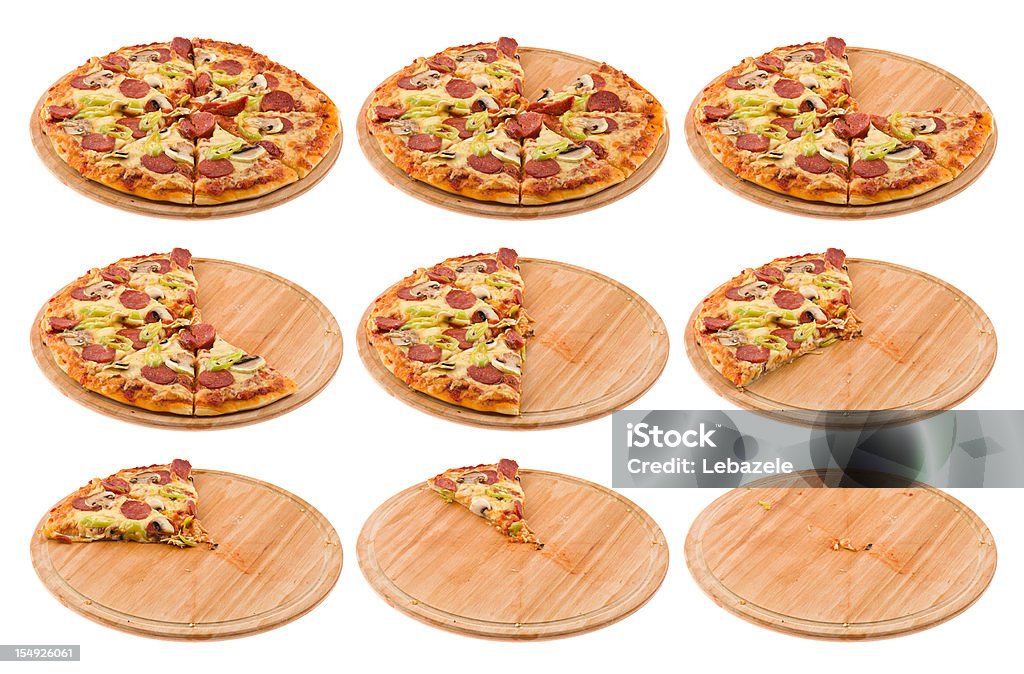 Timelapse pizza eating Progressive stages of a pizza being eaten. Pizza Stock Photo