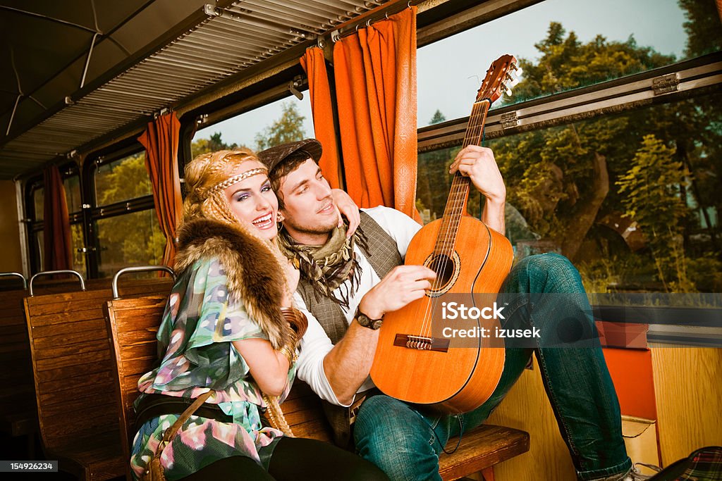Young adult couple in the vintage train  20-24 Years Stock Photo