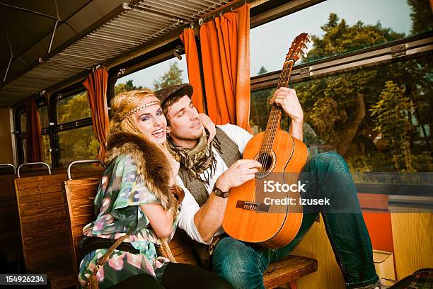 Young Adult Couple In The Vintage Train Stock Photo - Download Image Now - 20-24 Years, Adult, Adventure