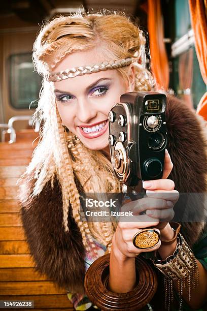 Beautiful Blonde With Vintage Camera Stock Photo - Download Image Now - 20-24 Years, Adult, Adults Only