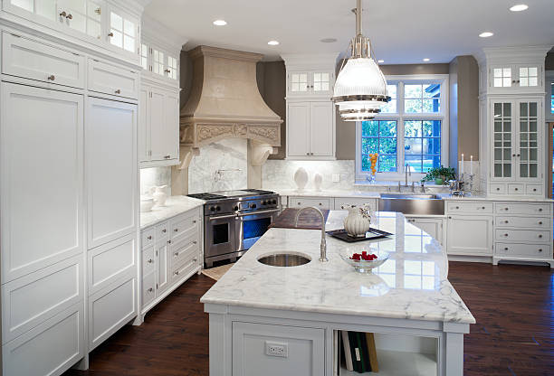 istock Luxurious white marble residential kitchen. 154926388