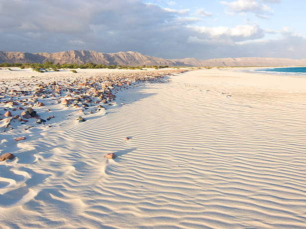 White sand beach at Aomak, Yemen stock photo