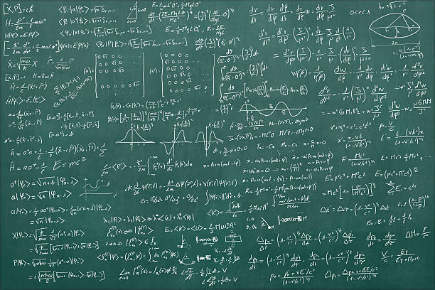 Blackboard full of equations Blackboard full of equations (quantum, relativty....) chalkboard visual aid stock pictures, royalty-free photos & images