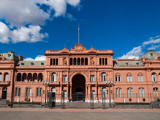 Christopher Columbus Monument with Casa Rosada in the background, Buenos Aires, Argentina.