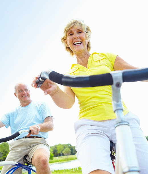 istock Senior couple riding bicycles 154927171