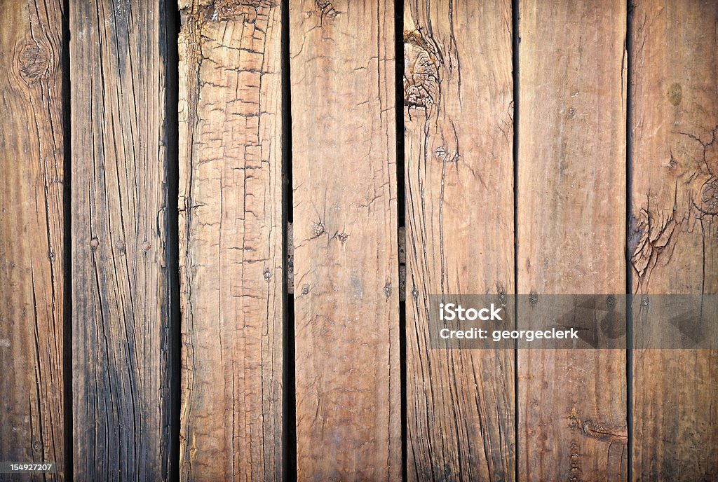 Weathered and Rough Old Wooden Planks Cracked and worn hardwood background texture. Rustic Stock Photo