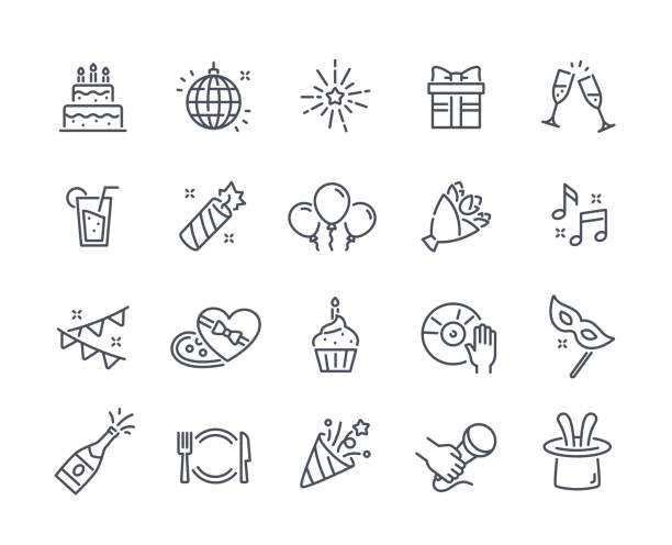 bildbanksillustrationer, clip art samt tecknat material och ikoner med set of simple party related icons - party