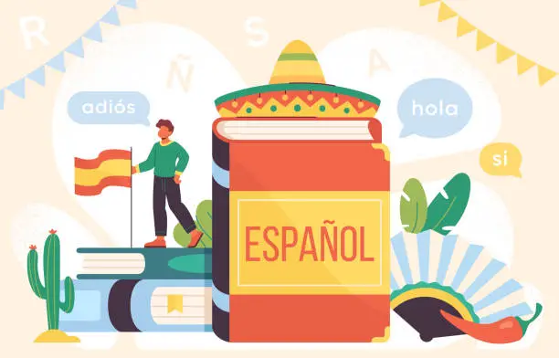 Vector illustration of Online learning of Spanish language