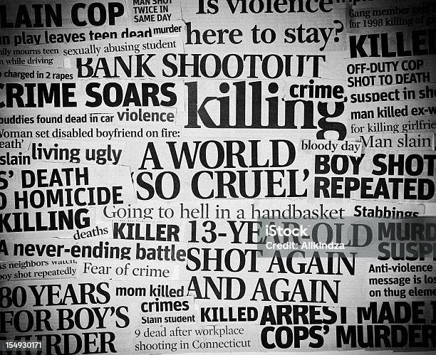Cruel World Headline Collage Stock Photo - Download Image Now - Newspaper Headline, Newspaper, Murder