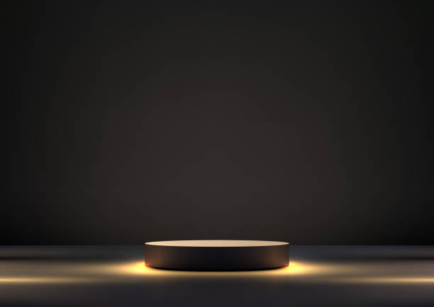 Modern Luxury Product Showcase. Elegant Interior Concept Mockup with Lighting Effect Modern luxury concept with our elegant interior mockup, featuring a realistic 3D black podium. The lighting effect adds a touch of sophistication to your product presentation. Vector illustration dark stock illustrations