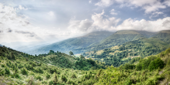 Multi-image panorama of Balkan landscape. Photo taken in the Prevalla valley along Kosovo's border to Macedonia.
