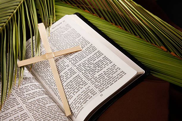 palm domingos, de cruce y biblia con bifurcaciones - kjv fotografías e imágenes de stock