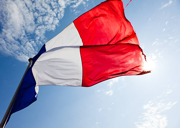 French flag Backlit of French flag. windy day. tricolor stock pictures, royalty-free photos & images