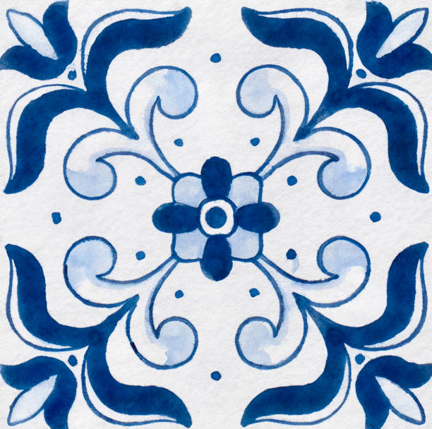istock Watercolor illustration of portuguese ceramic tiles pattern 1549305594