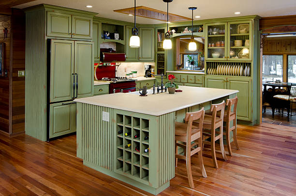 Lime green modern kitchen. This kitchen is done in lime green and is modern.  kitchen island stock pictures, royalty-free photos & images