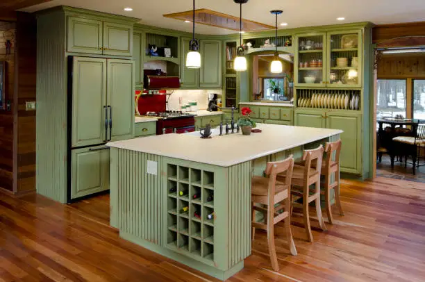 Photo of Lime green modern kitchen.