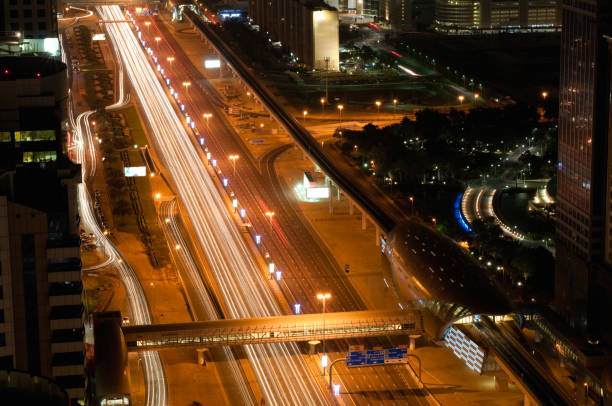istock Metro Stations on Sheikh Zayed Road, Dubai, at night 154930827