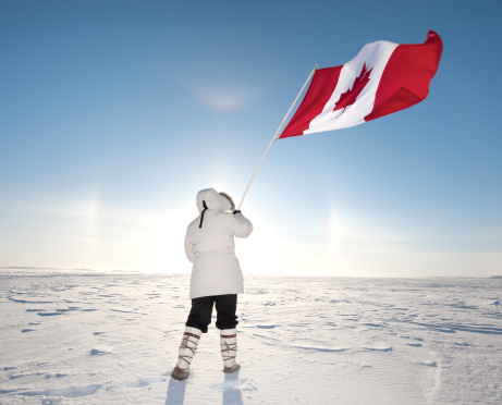 At -40C, a woman waves the Canadian flag while watching a rare display in the sky known as 