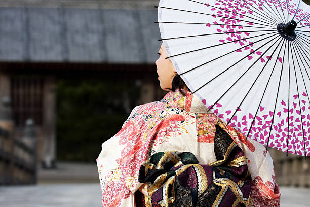 istock Woman in kimono with umbrella 154931566