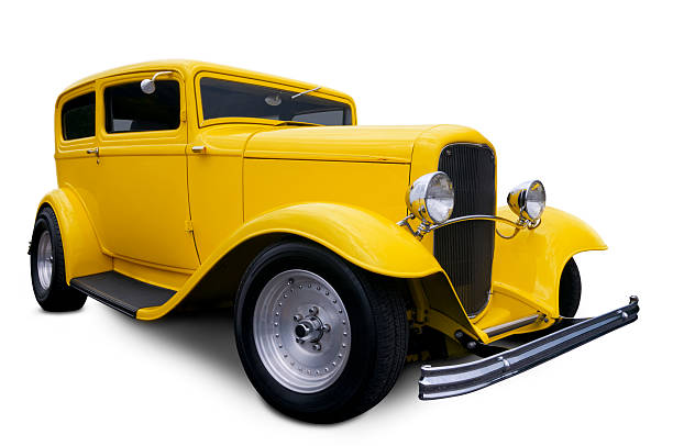 giallo hot rod - shiny chrome car vehicle door foto e immagini stock