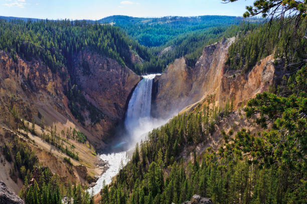 catarata de yellowstone - wild west photography color image horizontal - fotografias e filmes do acervo