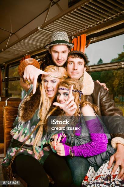 Friends In A Vintage Train Stock Photo - Download Image Now - 20-24 Years, Adult, Adventure