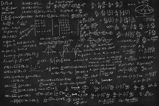 blackboard full of equations - matematik illüstrasyonlar stok fotoğraflar ve resimler