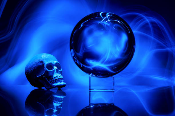 plastic skeleton skull for Halloween decoration and horror party fun, scary background