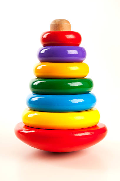 Colorful stacked round wooden circles  stock photo