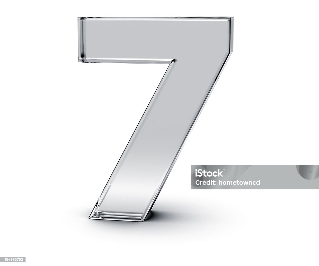 3D rendering of Number 7 made of transparent glass with Shades and Shadow isolated on white background. - 로열티 프리 7 스톡 사진