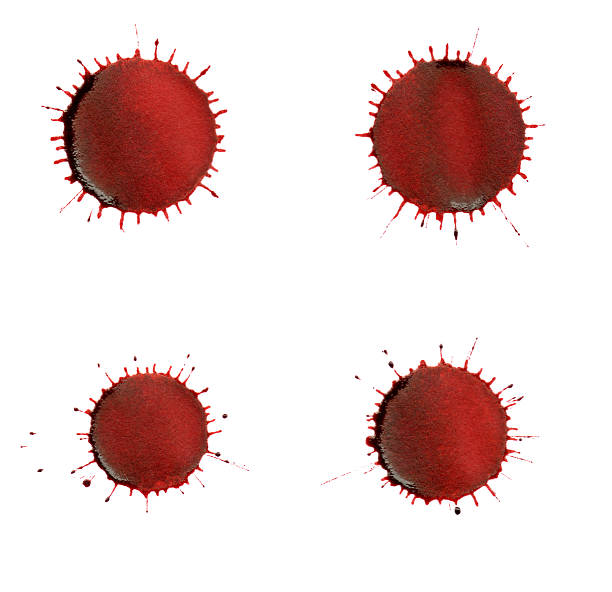 Isolated red ink splatter drops close-up The dried splatter of four red ink drops, isolated on white blood pouring stock pictures, royalty-free photos & images