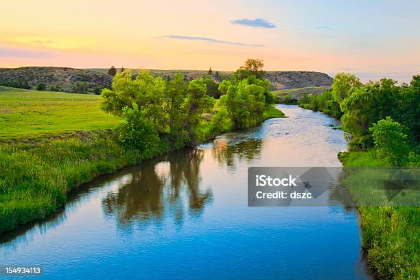 Peaceful Sunset Stream In Rural Montana Stock Photo - Download Image Now - River, Landscape - Scenery, Montana - Western USA