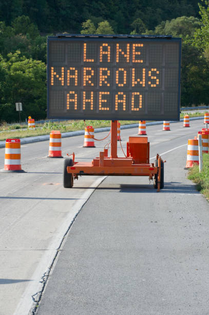 istock Road Narrows Highway Warning Sign in Construction Zone 154934351
