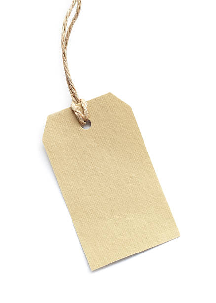 Blank tag tied with brown string on white new clean karton label on white,  labeling photos stock pictures, royalty-free photos & images