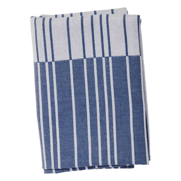 istock Blue color folded cotton striped napkin isolated. Kitchen towel top view. Element for design 1549415269