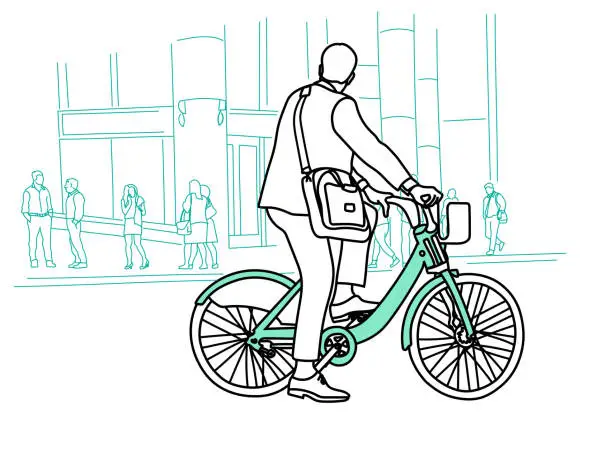 Vector illustration of Cycling To Work Businessman Sketch Color Teal