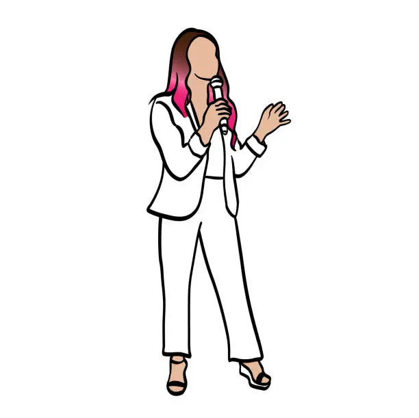 Vector illustration of Passionate Woman Speaking At Conference Sketch Diverse Woman Pink Ombre