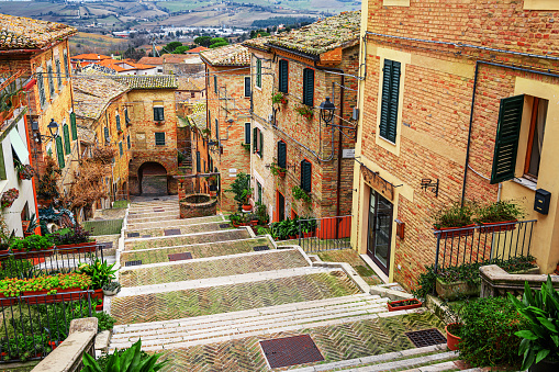 Corinaldo, Italy historic staircase in the Marche region.