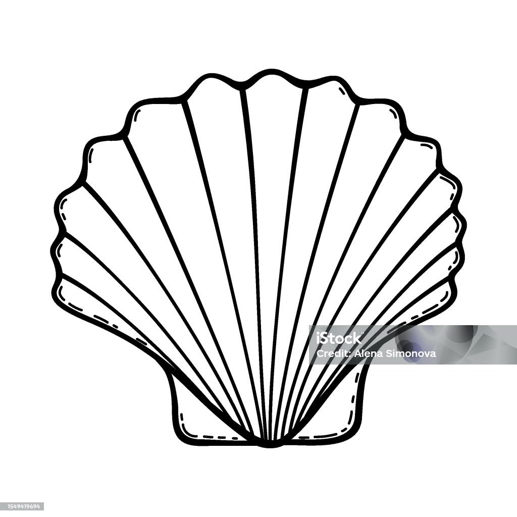 Shell Bitmap Isolated Vector Outline Black And White Seashell Stock Illustration ...