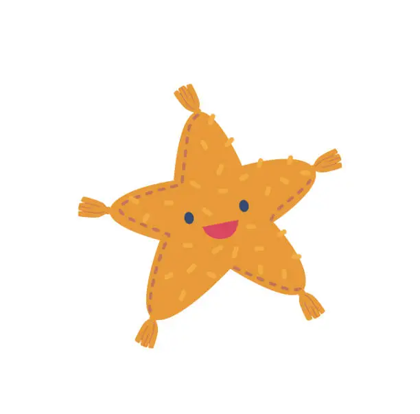 Vector illustration of Star-shaped Plush Toy Isolated On White Background. Soft And Cuddly Toy In The Shape Of A Star, Perfect For Hugging