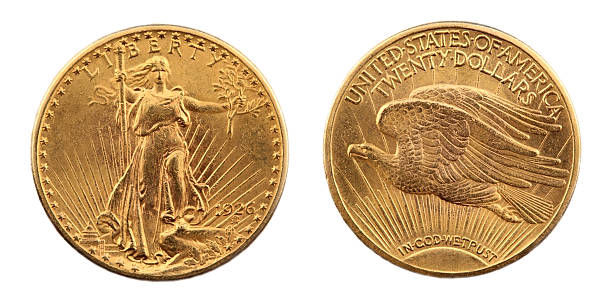 St. Gaudens Double Eagle Gold Coin High resolution St. Gaudens Double Eagle Gold Coin both obverse and reverse views. 1926 stock pictures, royalty-free photos & images