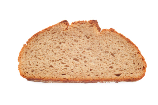 Isolated slice of bread on white background