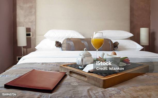 Breakfast In Hotel Room Stock Photo - Download Image Now - Hotel, Hotel Room, Bed - Furniture