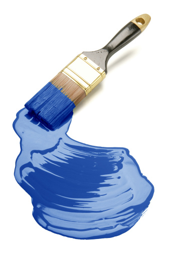 paintbrush and paint blob on white background
