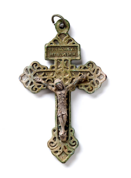 istock Antique metal crucifix with Jesus Christ 154946597