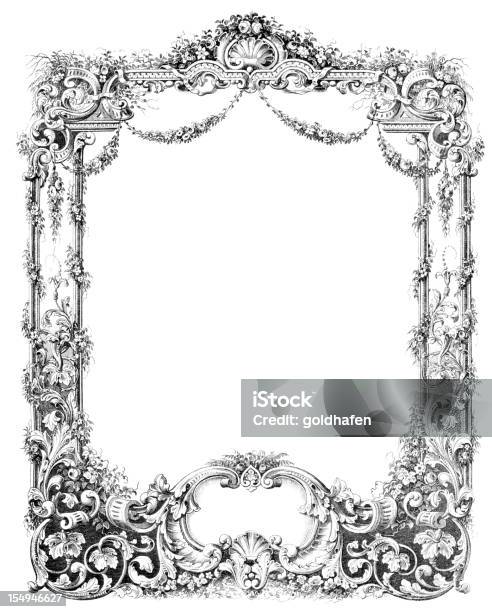 Baroque Frame From Historic Book Germany 1859 Stock Illustration - Download Image Now - Picture Frame, Baroque Style, Woodcut